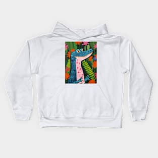 Crocodile and flowers Kids Hoodie